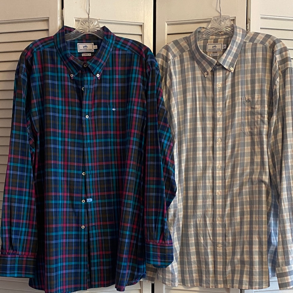 2 Southern Tide Plaid Button-Down Shirts - Blue, Green, Gray